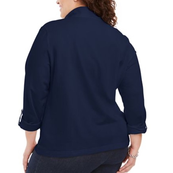 KAREN SCOTT PLUS SIZE NAVY RIBBON TRIM JACKET - Picture 2 of 13